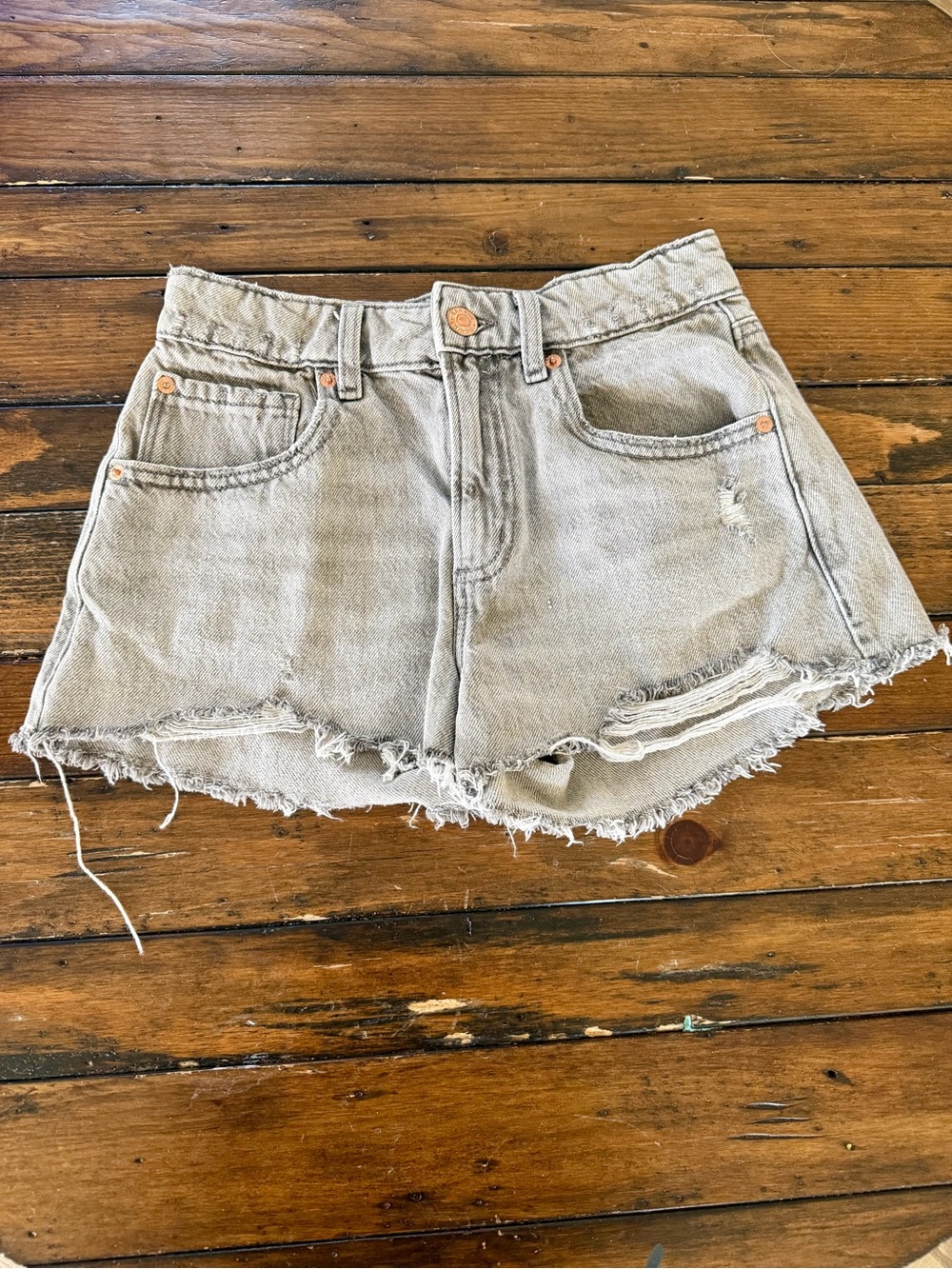 High-Rise Distressed Gray Jean Shorts